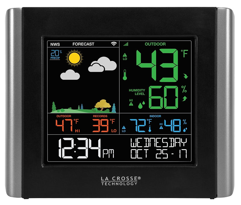 La Crosse V10-TH Weather Station, 7.8 in L x 1.25 in W x 6.45 in H Display, Battery, 10 to 99 % Humidity Range