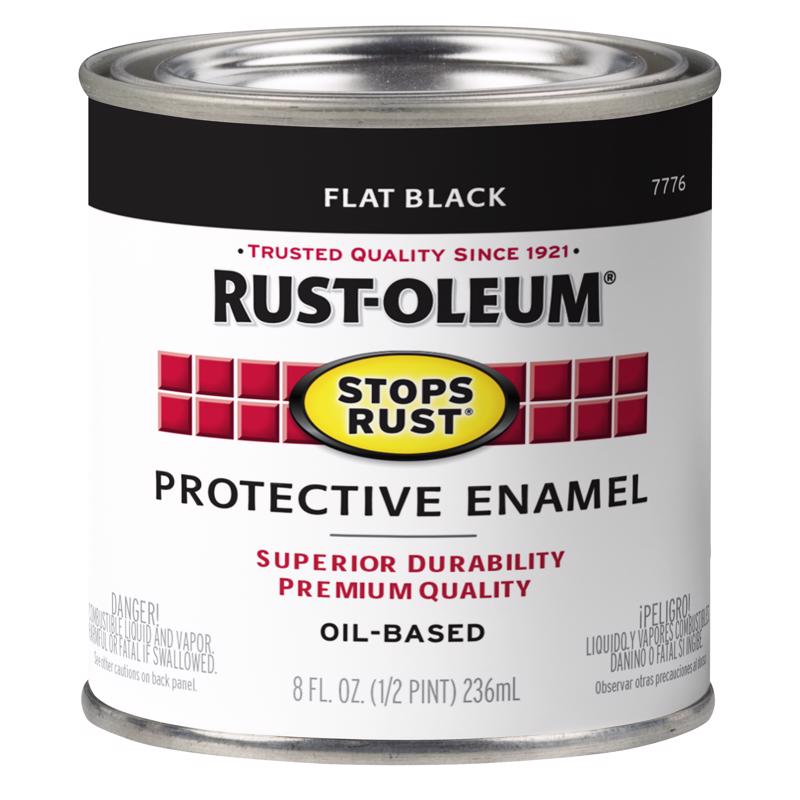 Rust-Oleum Stops Rust Indoor and Outdoor Flat Black Oil-Based Enamel Protective Paint 0.5 pt, Pack of 6
