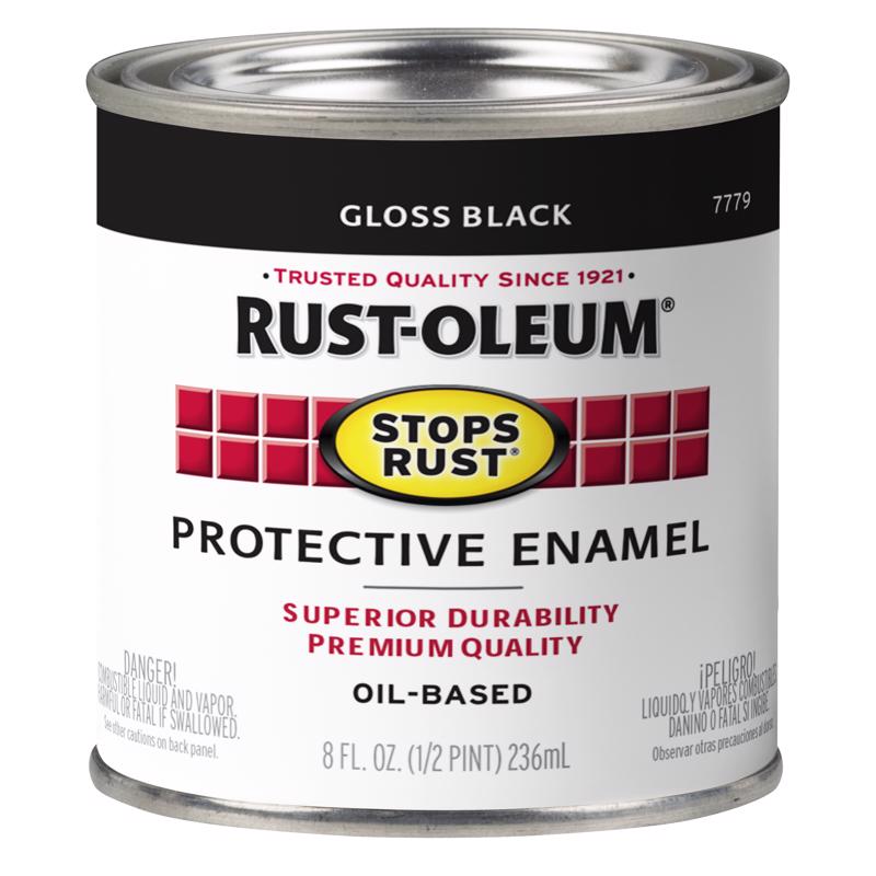 Rust-Oleum Stops Rust Indoor and Outdoor Gloss Black Oil-Based Protective Paint 0.5 pt, Pack of 6