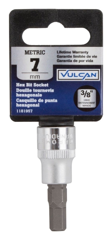 Vulcan 3506007421 Hex Bit Socket, 7 mm Tip, 3/8 in Drive, Chrome, 1-7/8 in OAL