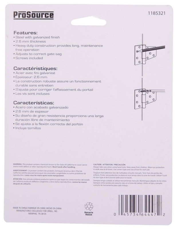 ProSource LR-182-PS Gate Hinge, Galvanized Steel, Galvanized, Fixed Pin, 180 deg Range of Motion, 46 (Pair) lb