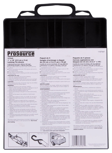 ProSource FH64068 Tie-Down, 1 in W, 10 ft L, Polyester Webbing, Metal Buckle, Camouflage, 400 lb, S-Hook End Fitting, Pack of 6