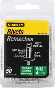 STANLEY PAA58-5B Pop Rivet, Reusable, 1/2 in Grip, 5/32, Aluminum, 50/PK