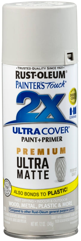 Painter's Touch 2X Ultra Cover 331184 Spray Paint, Matte, Gray, 12 oz Can