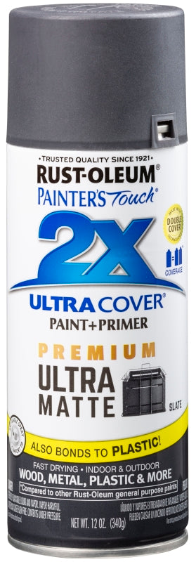 Painter's Touch 2X Ultra Cover 331187 Spray Paint, Matte, Slate, 12 oz Can