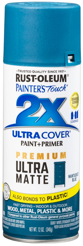 Painter's Touch 2X Ultra Cover 331188 Spray Paint, Matte, Nantucket Blue, 12 oz Can