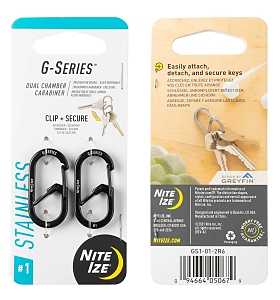 Nite Ize G Series GS1-01-2R6 Dual Carabiner, 1.42 in OAL, Stainless Steel, Black