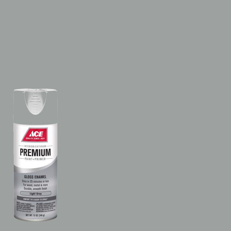 Ace Premium Gloss Light Gray Paint + Primer Enamel Spray 12 oz, Pack of 6