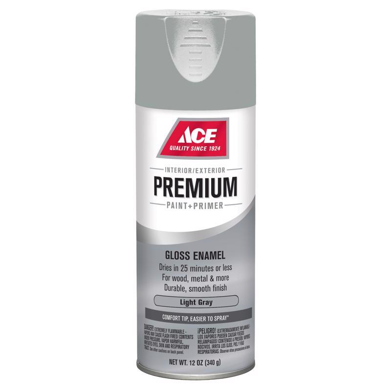 Ace Premium Gloss Light Gray Paint + Primer Enamel Spray 12 oz, Pack of 6