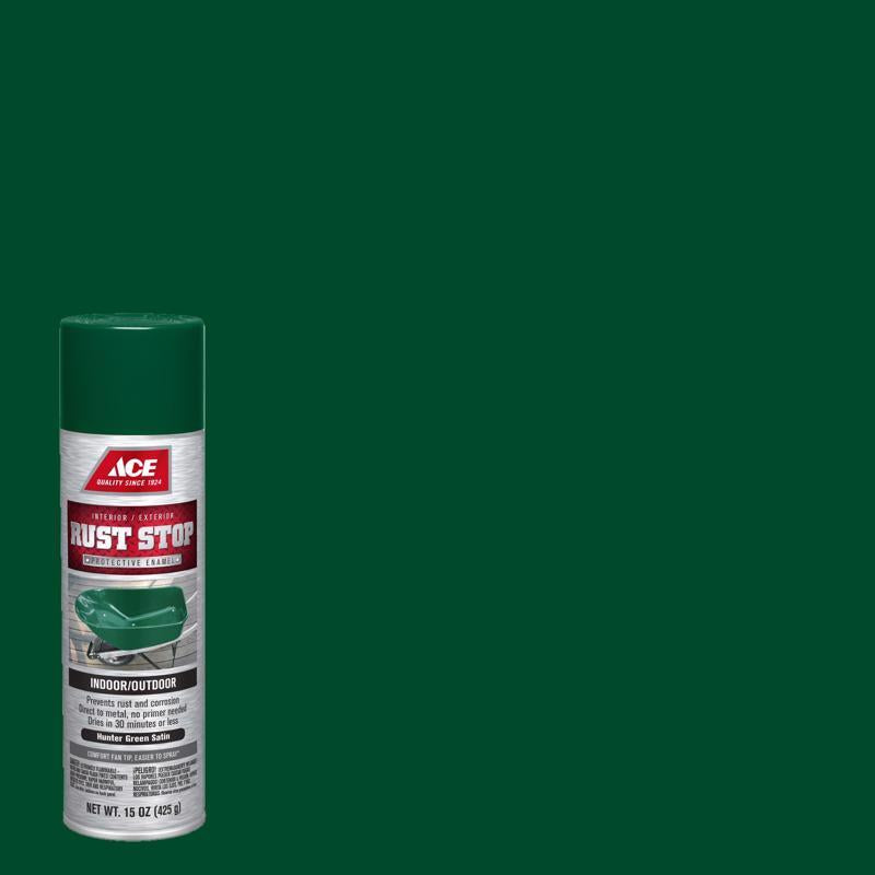 Ace Rust Stop Satin Hunter Green Protective Enamel Spray Paint 15 oz, Pack of 6