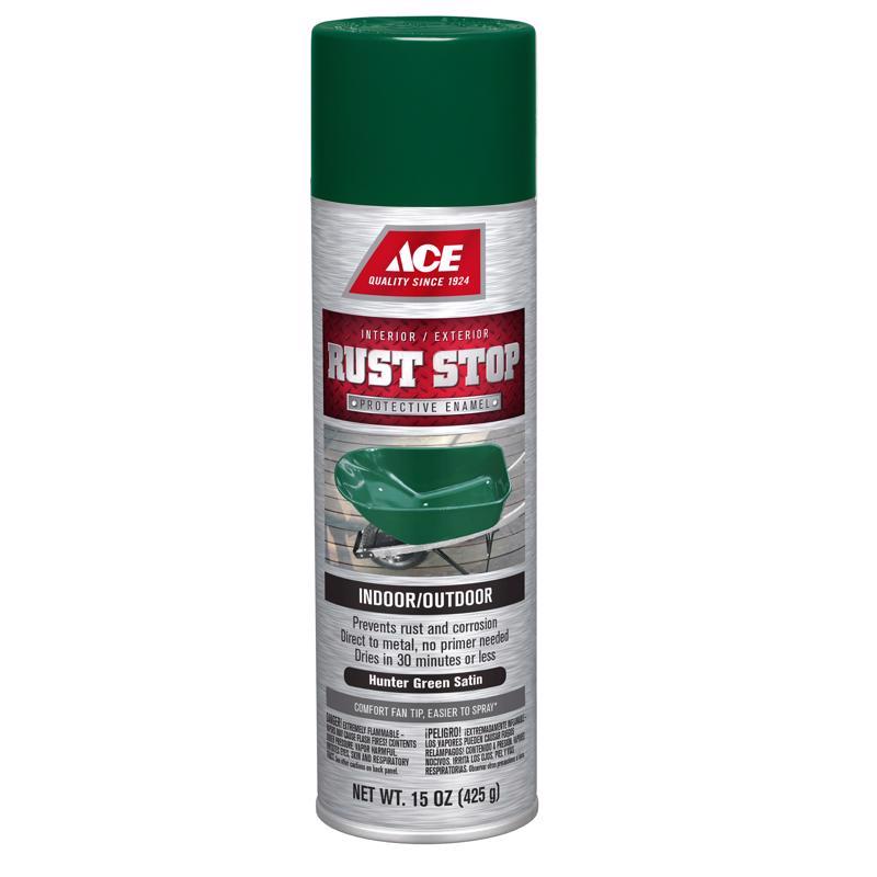 Ace Rust Stop Satin Hunter Green Protective Enamel Spray Paint 15 oz, Pack of 6