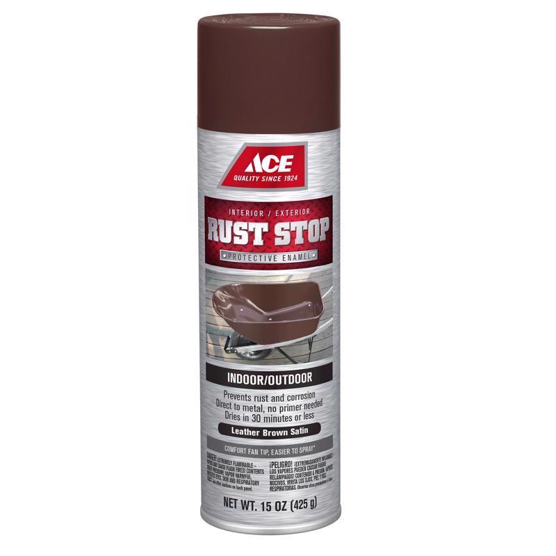 Ace Rust Stop Satin Leather Brown Protective Enamel Spray Paint 15 oz, Pack of 6