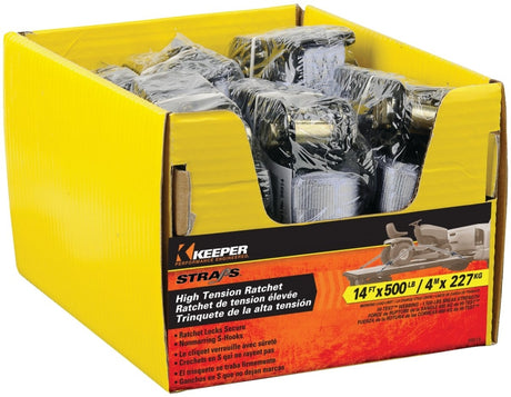 Keeper 89514 Tie-Down, Ratchet Adjustment, 1 in W, 14 ft L, Gray, 500 lb Working Load, S-Hook End, 1/PK, Pack of 8