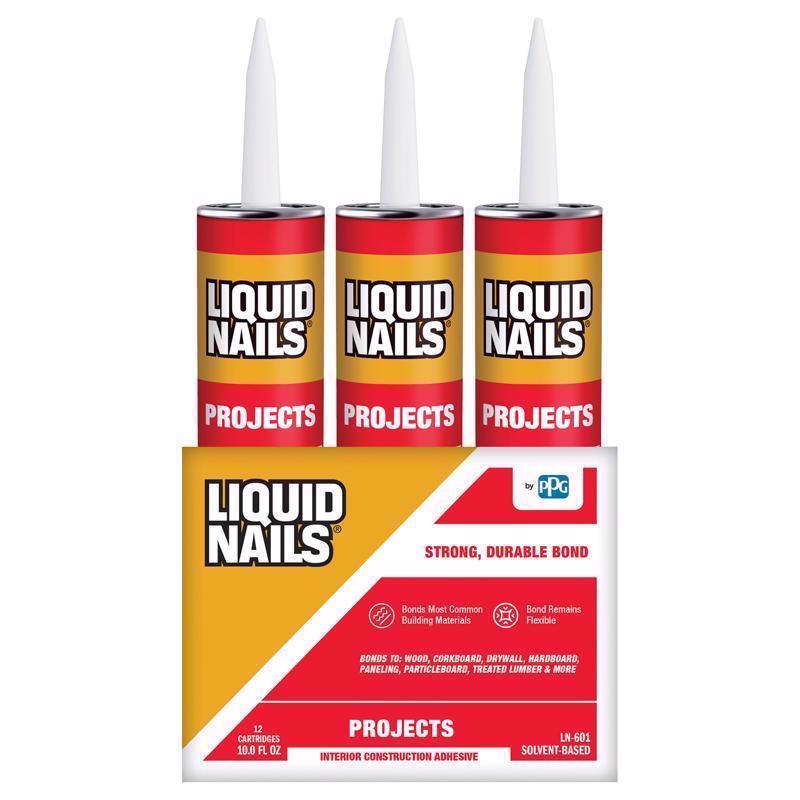 Liquid Nails Interior Projects Synthetic Rubber Construction Adhesive 10 oz, Pack of 12
