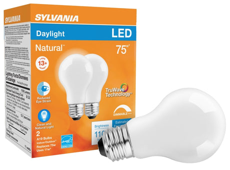 Sylvania TruWave Series 40751 LED Bulb A19 Lamp, 1100 Lumens, 11 W, A19 Lamp, E26 Medium Lamp Base, Dimmable, Frosted
