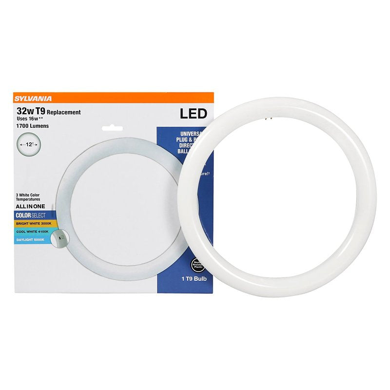 Sylvania 41208 LED Bulb, Circline, Type AB Universal, T9 Lamp, 32 W Equivalent, G10Q Fluorescent 4-Pin Lamp Base, Clear