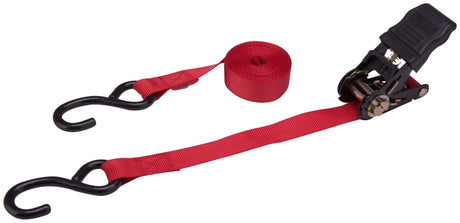 ProSource FH64069 Tie-Down, 1 in W, 15 ft L, Polyester Webbing, Metal Ratchet, Red, 500 lb, S-Hook End Fitting