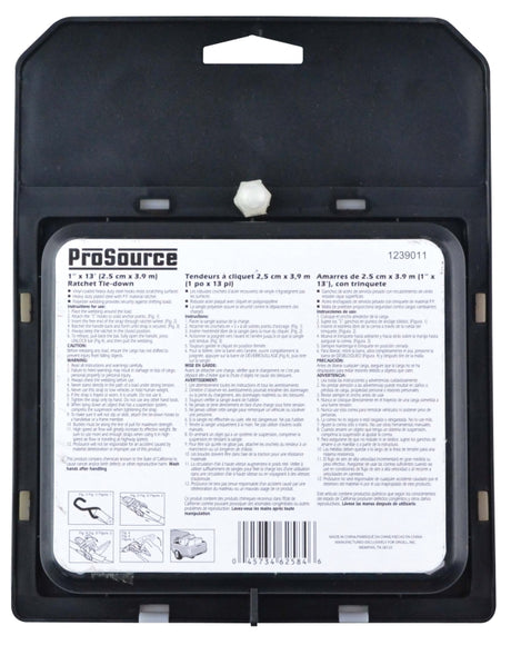 ProSource FH64070 Tie-Down, 1 in W, 13 ft L, Polyester Webbing, Metal Ratchet, Orange, 300 lb, S-Hook End Fitting