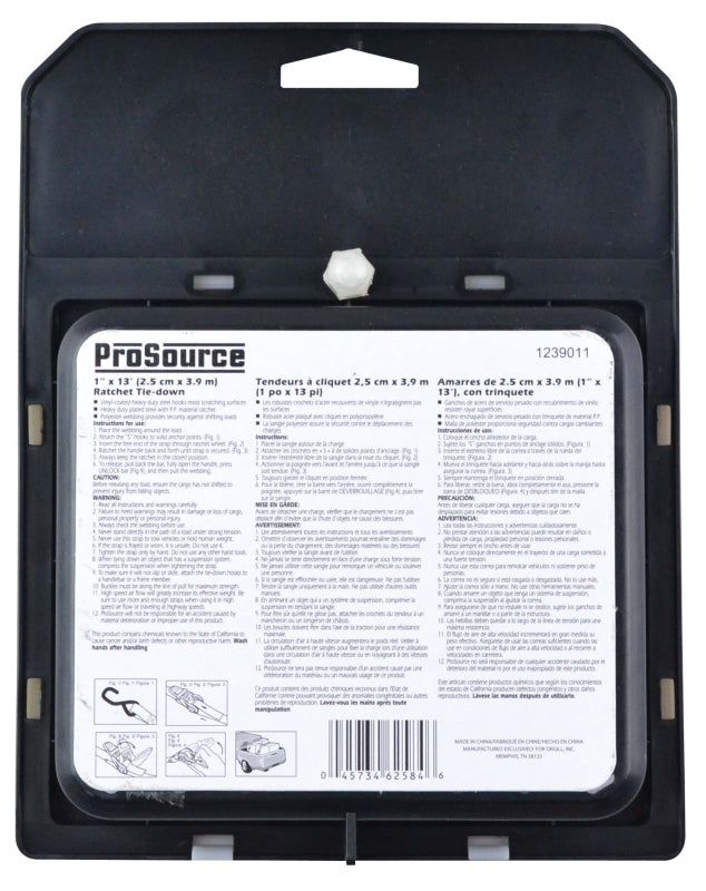 ProSource FH64070 Tie-Down, 1 in W, 13 ft L, Polyester Webbing, Metal Ratchet, Orange, 300 lb, S-Hook End Fitting