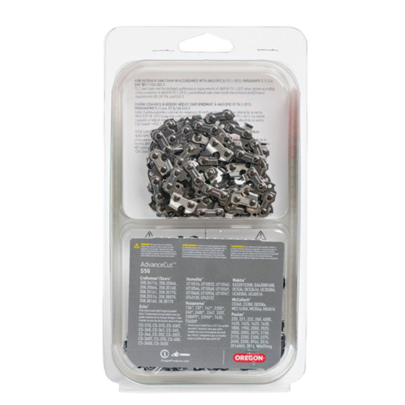 Oregon AdvanceCut Series S56T Chainsaw Chain, 91PX Chain, 16 in L Bar, 0.05 in Gauge, 3/8 in TPI/Pitch, 56-Link