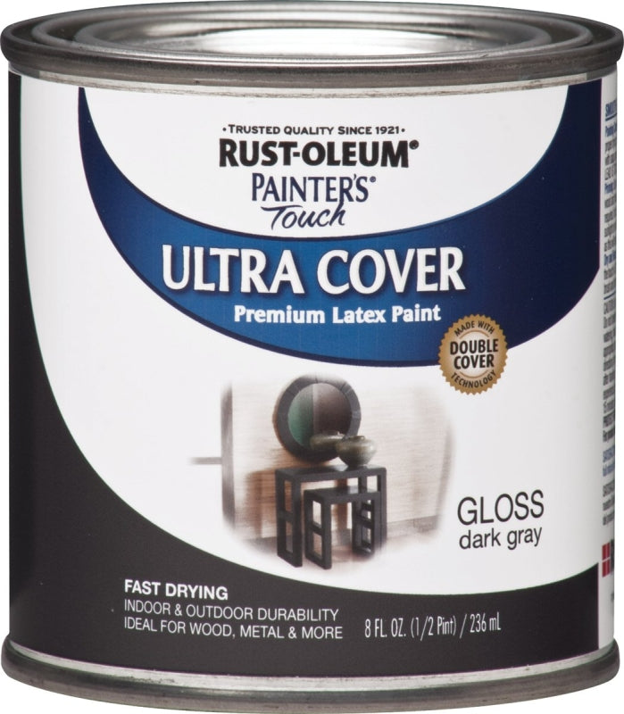 Painter's Touch Ultra Cover 1986730 Enamel Paint, Water Base, Gloss Sheen, Dark Gray, 0.5 pt, Can
