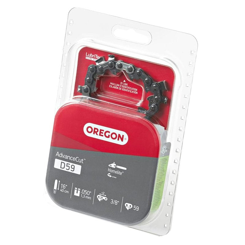 Oregon D59 Chainsaw Chain, For: Craftsman/Sears, Cub Cadet, Earthwise, Echo, Efco-Emark Chainsaws, 16 in L Bar, 0.05