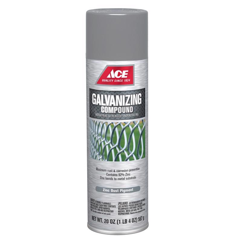 Ace Galvanizing Compound Flat/Matte Zinc Dust Pigment Galvanizing Compound Spray 20 oz, Pack of 6