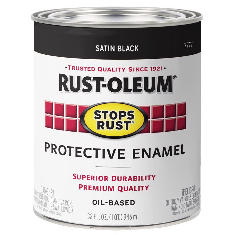 Rust-Oleum Stops Rust Outdoor Satin Black Oil-Based Enamel Protective Paint 1 qt, Pack of 2