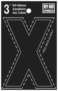 Hy-Ko 30400 Series 30434 Die-Cut Letter, Character: X, 3 in H Character, Black Character, Vinyl, Pack of 10