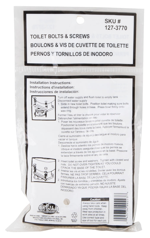 ProSource PMB-482-3L Bolt Screw Set, Steel, Brass, For: Use to Attach Toilet to Flange