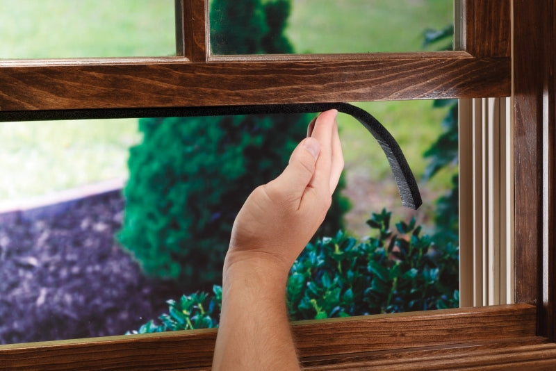 M-D 43154 Weatherstrip Tape, 1-1/4 in W, 3/8 in Thick, 10 ft L, Sponge Rubber, Black