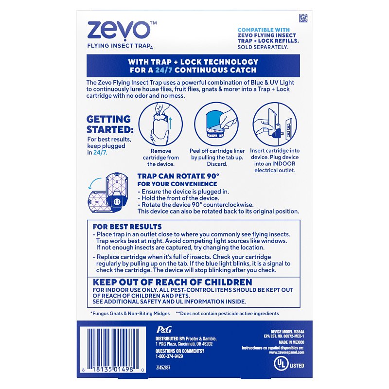 Zevo 818135014987 Flying Insect Trap Starter Kit, Solid, Sweet, Clear