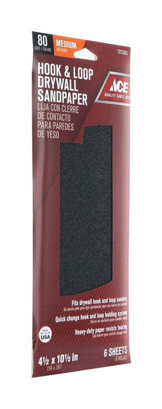 Ace 10-1/2 in. L X 4-1/2 in. W 80 Grit Silicon Carbide Drywall Sanding Sheet 6 pk, Pack of 5