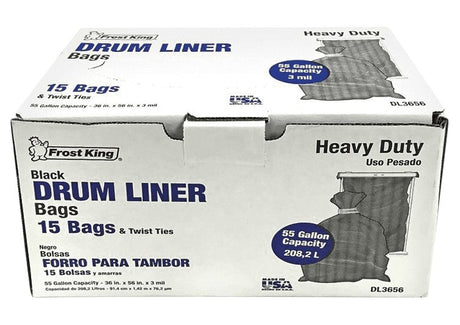 Frost King DL3656 Drum Liner, 55 gal Capacity, Polyethylene, Black
