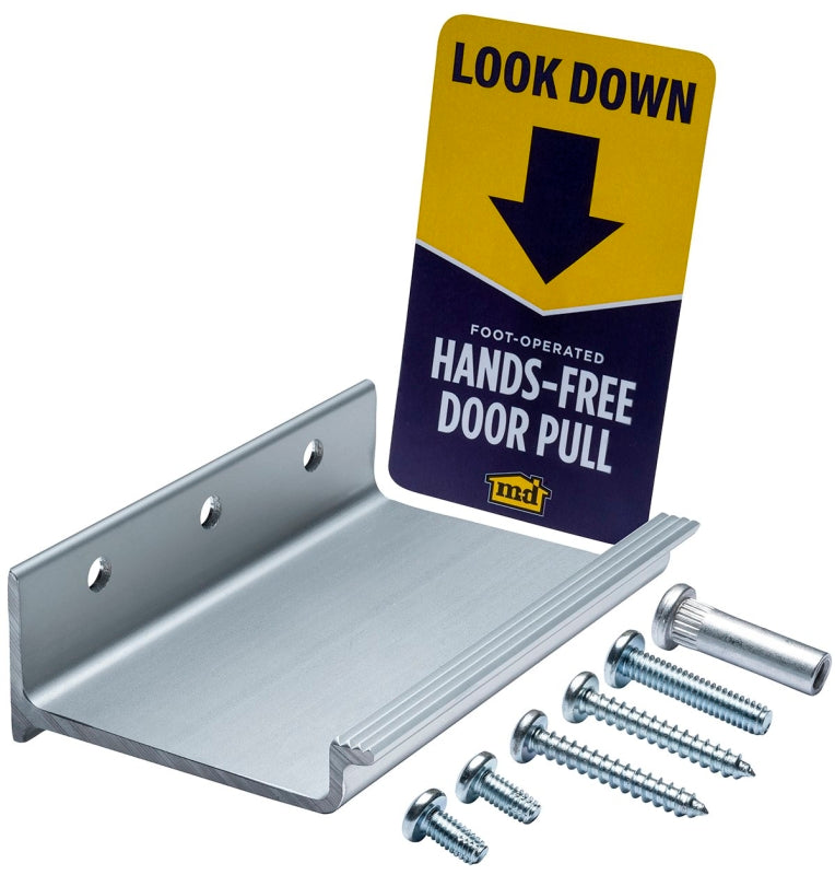 M-D 55401 Foot-Operated Hands-Free Door Pull, 5 in W, 3.4 in D, 1-1/2 in H, Aluminum, Satin Nickel