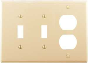 Eaton Wiring Devices PJ28V Combination Wallplate, 4-7/8 in L, 6-3/4 in W, Mid, 3-Gang, Polycarbonate, Ivory, High-Gloss