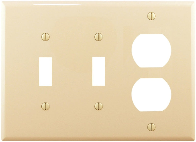 Eaton Wiring Devices PJ28V Combination Wallplate, 4-7/8 in L, 6-3/4 in W, Mid, 3-Gang, Polycarbonate, Ivory, High-Gloss