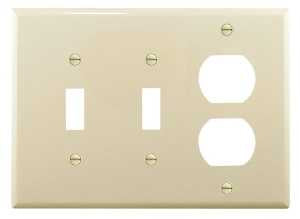 Eaton Wiring Devices PJ28LA Combination Wallplate, 7-1/4 in L, 6 in W, Mid, 3 -Gang, Polycarbonate, Light Almond