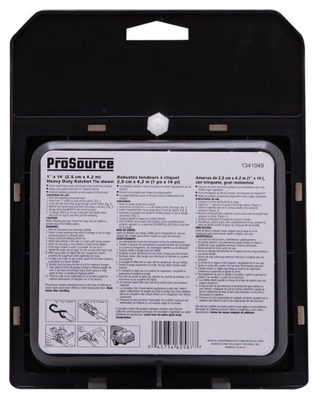 ProSource FH64056 Tie-Down, 1 in W, 14 ft L, Polyester Webbing, Metal Ratchet, Red, 500 lb, S-Hook End Fitting