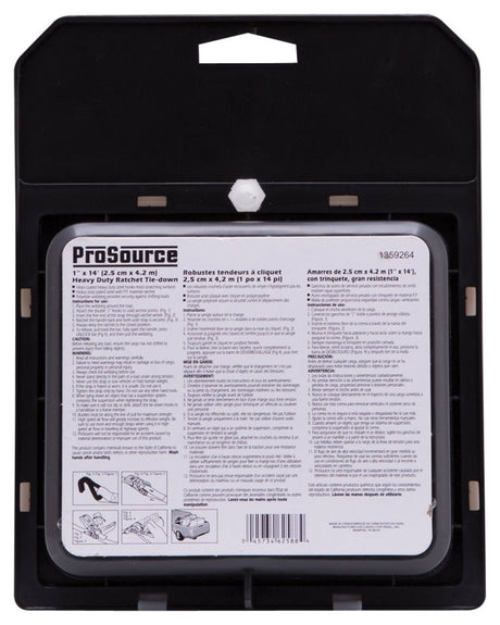 ProSource FH64057 Tie-Down, 1 in W, 14 ft L, Polyester Webbing, Metal Ratchet, Red, 500 lb, Double J-hook End Fitting
