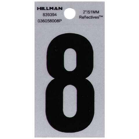 HILLMAN 2 in. Reflective Black Vinyl Self-Adhesive Number 8 1 pc, Pack of 6