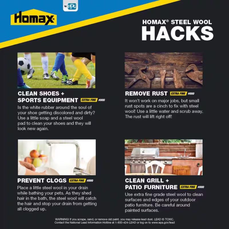 Rhodes American 2 Grade Medium/Coarse Steel Wool Pad 12 pk, Pack of 6