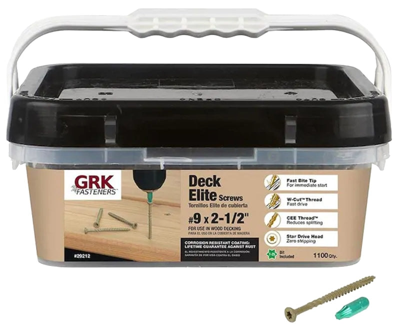 GRK Fasteners 29212 Deck Screw, #9 Thread, 2-1/2 in L, Coarse Thread, Bugle Head, Star Drive, Steel, Polymer, 1100 PK