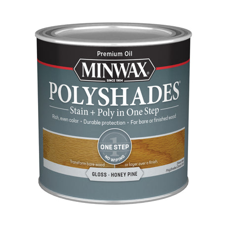 Minwax PolyShades Semi-Transparent Gloss Honey Pine Oil-Based Stain/Polyurethane Finish 1/2 pt, Pack of 4