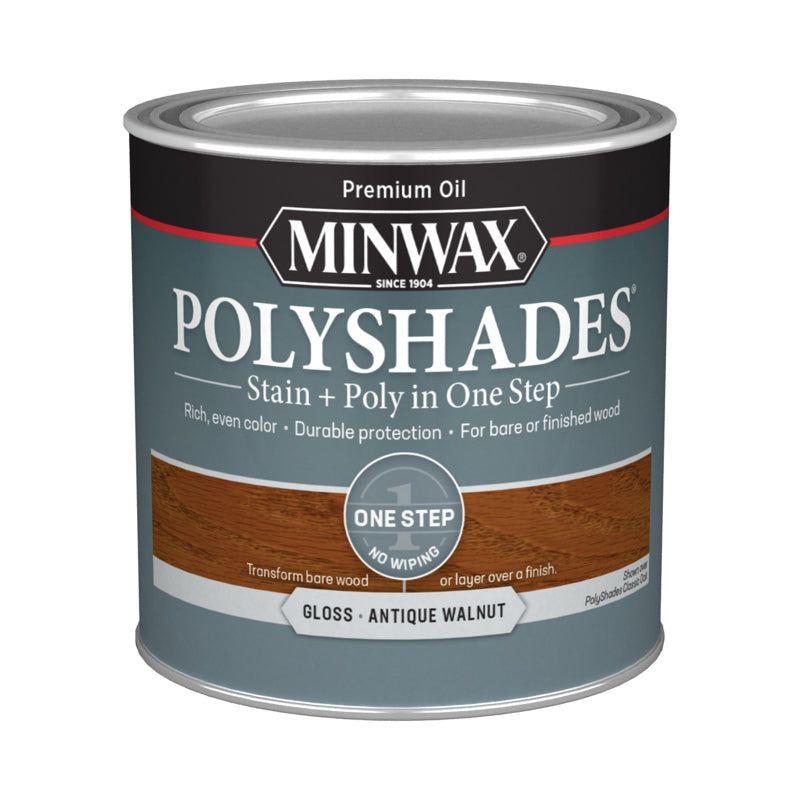 Minwax PolyShades Semi-Transparent Gloss Antique Walnut Stain/Polyurethane Finish 1/2 pt, Pack of 4