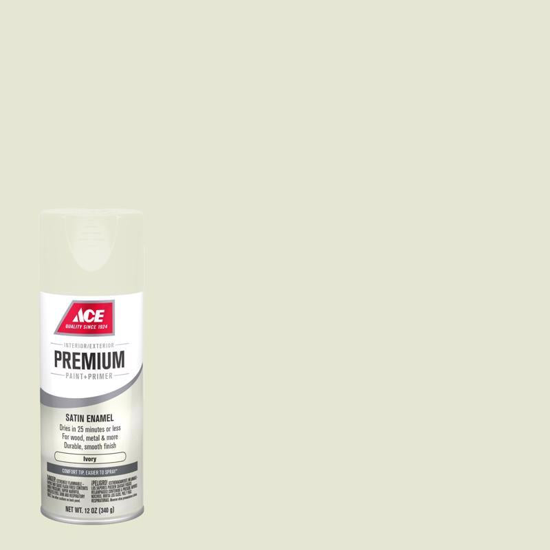 Ace Premium Satin Ivory Paint + Primer Enamel Spray 12 oz, Pack of 6