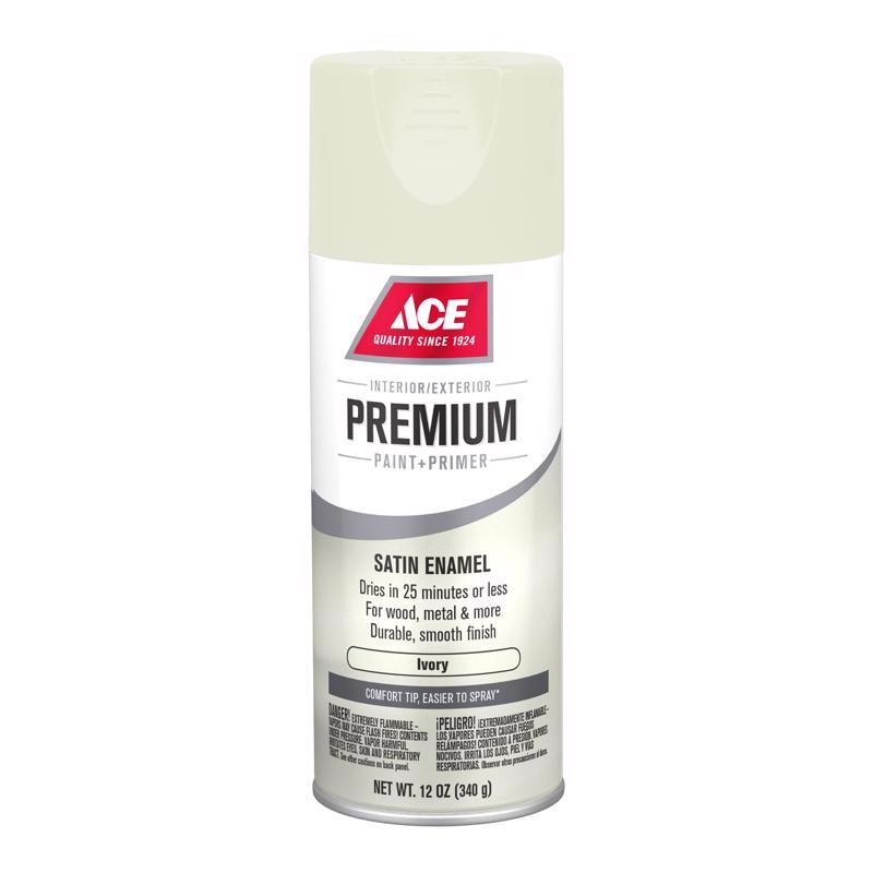 Ace Premium Satin Ivory Paint + Primer Enamel Spray 12 oz, Pack of 6