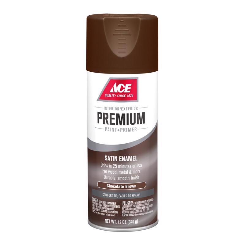 Ace Premium Satin Chocolate Brown Paint + Primer Enamel Spray 12 oz, Pack of 6