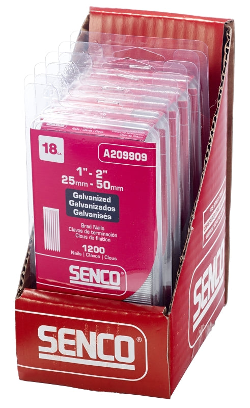 Senco A209909 Nail, 1 to 2 in L, 18, Steel, Electro-Galvanized, Brad, Medium Head, Smooth Shank