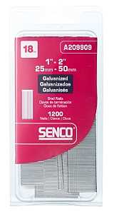 Senco A209909 Nail, 1 to 2 in L, 18, Steel, Electro-Galvanized, Brad, Medium Head, Smooth Shank